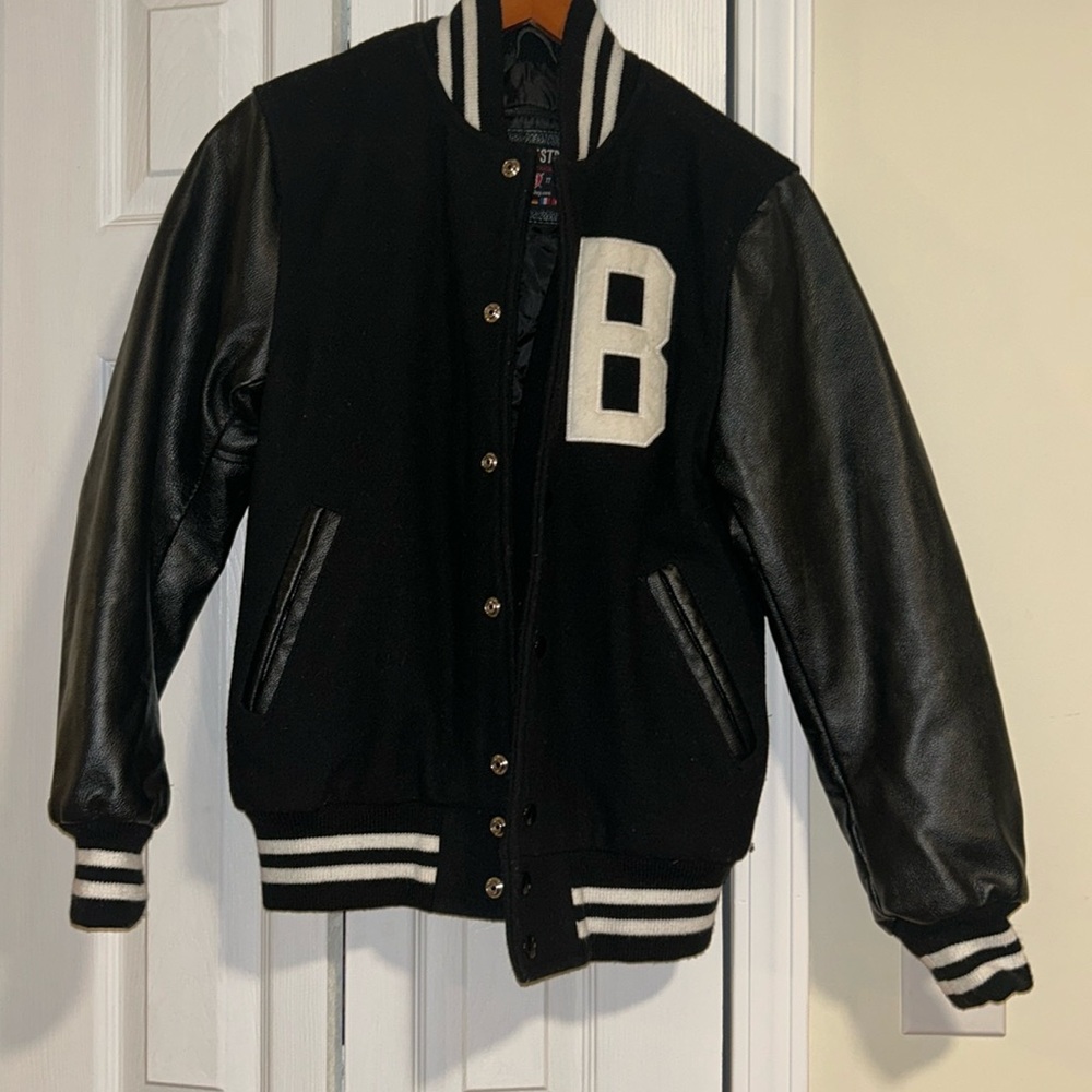 Custom made leather varsity jacket with removable liner